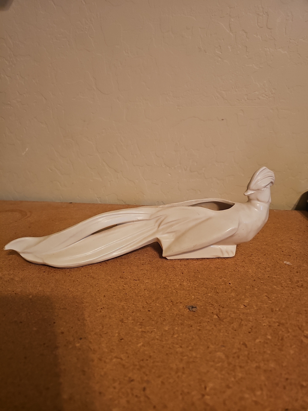Vintage McCoy Semi Gloss White Long Tailed Pheasant Bird of Paradise Planter 13"